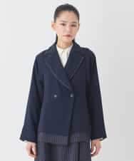 RLJDD02470 HIROKO BIS GRANDE(ヒロコ ビス グランデ) 【大きいサイズ】無地×ストライプレイヤード風ジャケット ネイビー