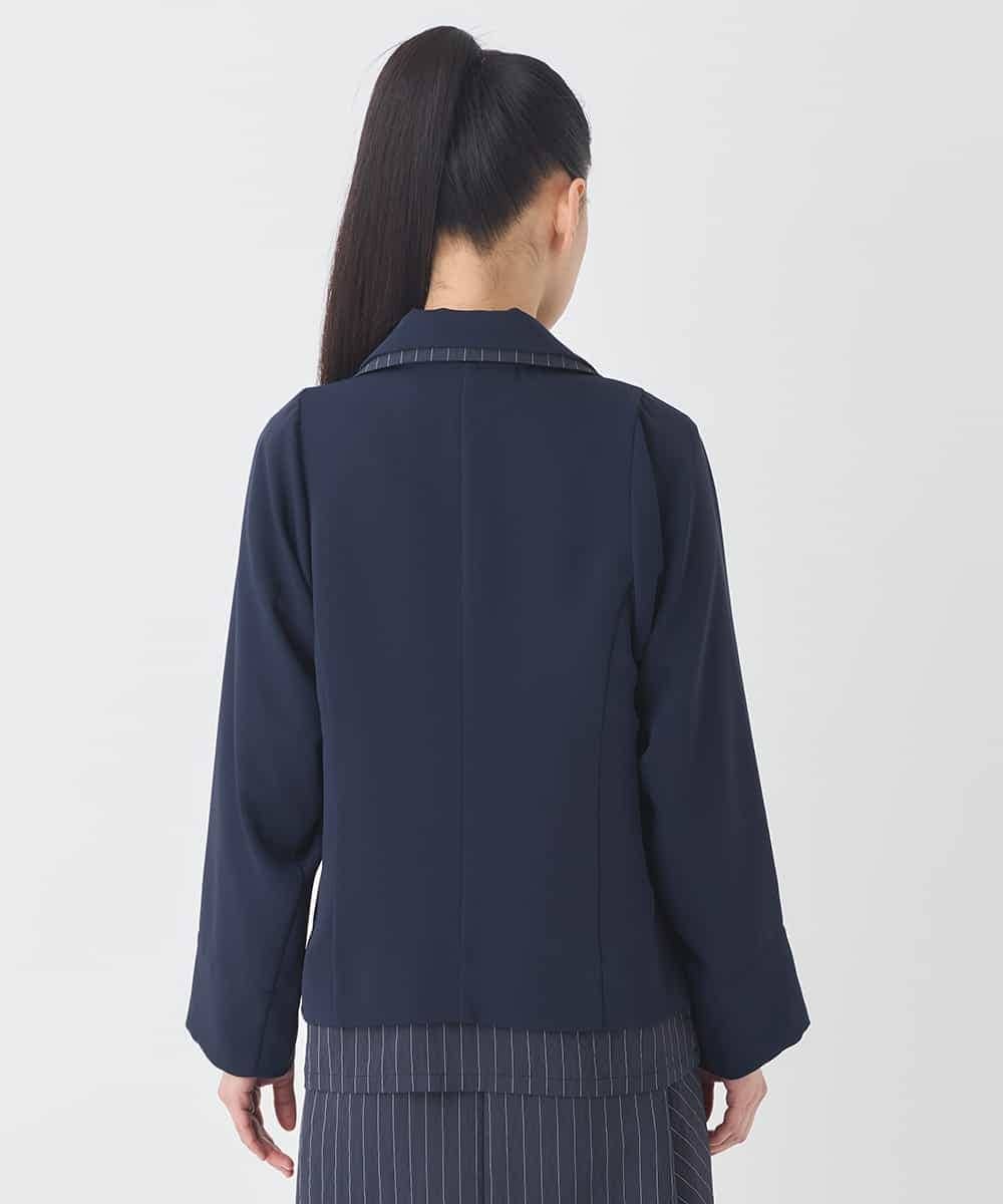 RLJDD02470 HIROKO BIS GRANDE(ヒロコ ビス グランデ) 【大きいサイズ】無地×ストライプレイヤード風ジャケット ネイビー