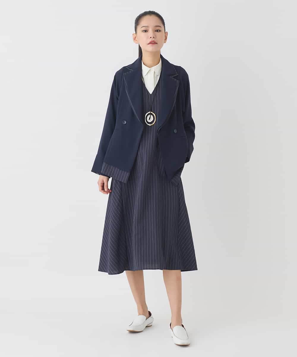 RLJDD02470 HIROKO BIS GRANDE(ヒロコ ビス グランデ) 【大きいサイズ】無地×ストライプレイヤード風ジャケット ネイビー