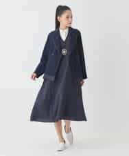 RLJDD02470 HIROKO BIS GRANDE(ヒロコ ビス グランデ) 【大きいサイズ】無地×ストライプレイヤード風ジャケット ネイビー