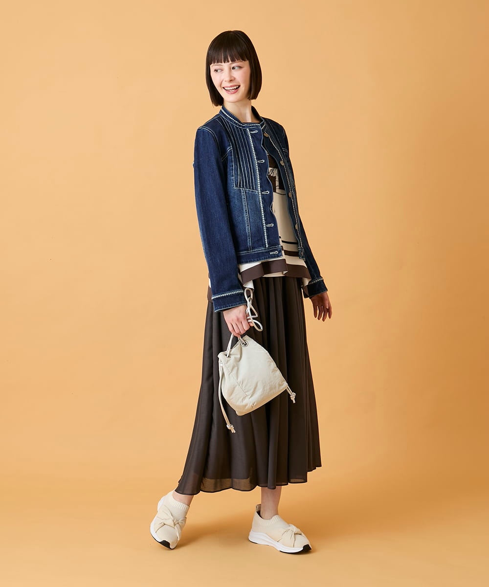 RLJED10350 HIROKO BIS GRANDE(ヒロコ ビス グランデ) 【大きいサイズ】ピンタックデニムジャケット /洗濯機で洗える ネイビー