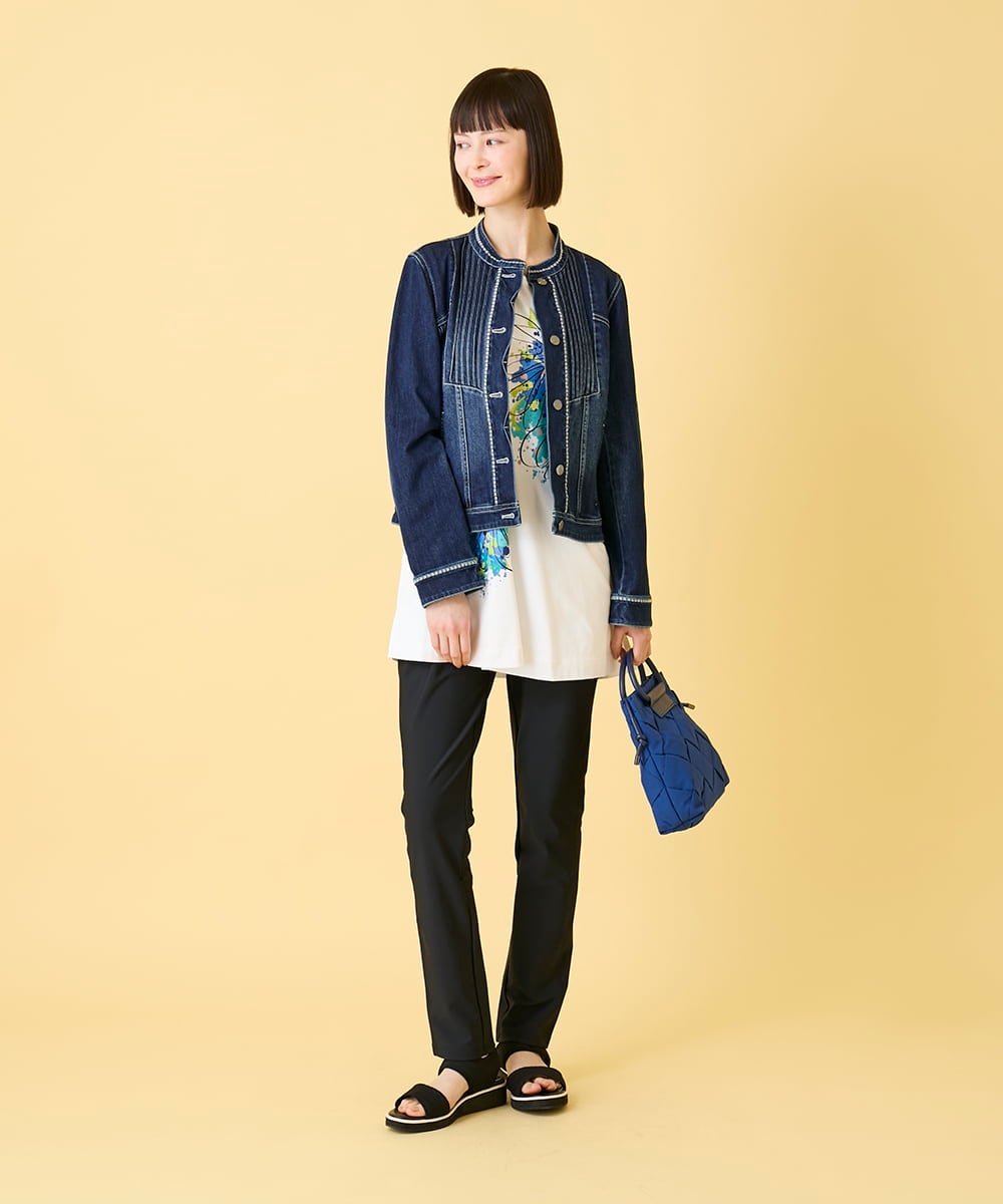 RLJED10350 HIROKO BIS GRANDE(ヒロコ ビス グランデ) 【大きいサイズ】ピンタックデニムジャケット /洗濯機で洗える ネイビー