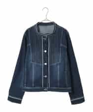 RLJED10350 HIROKO BIS GRANDE(ヒロコ ビス グランデ) 【大きいサイズ】ピンタックデニムジャケット ネイビー