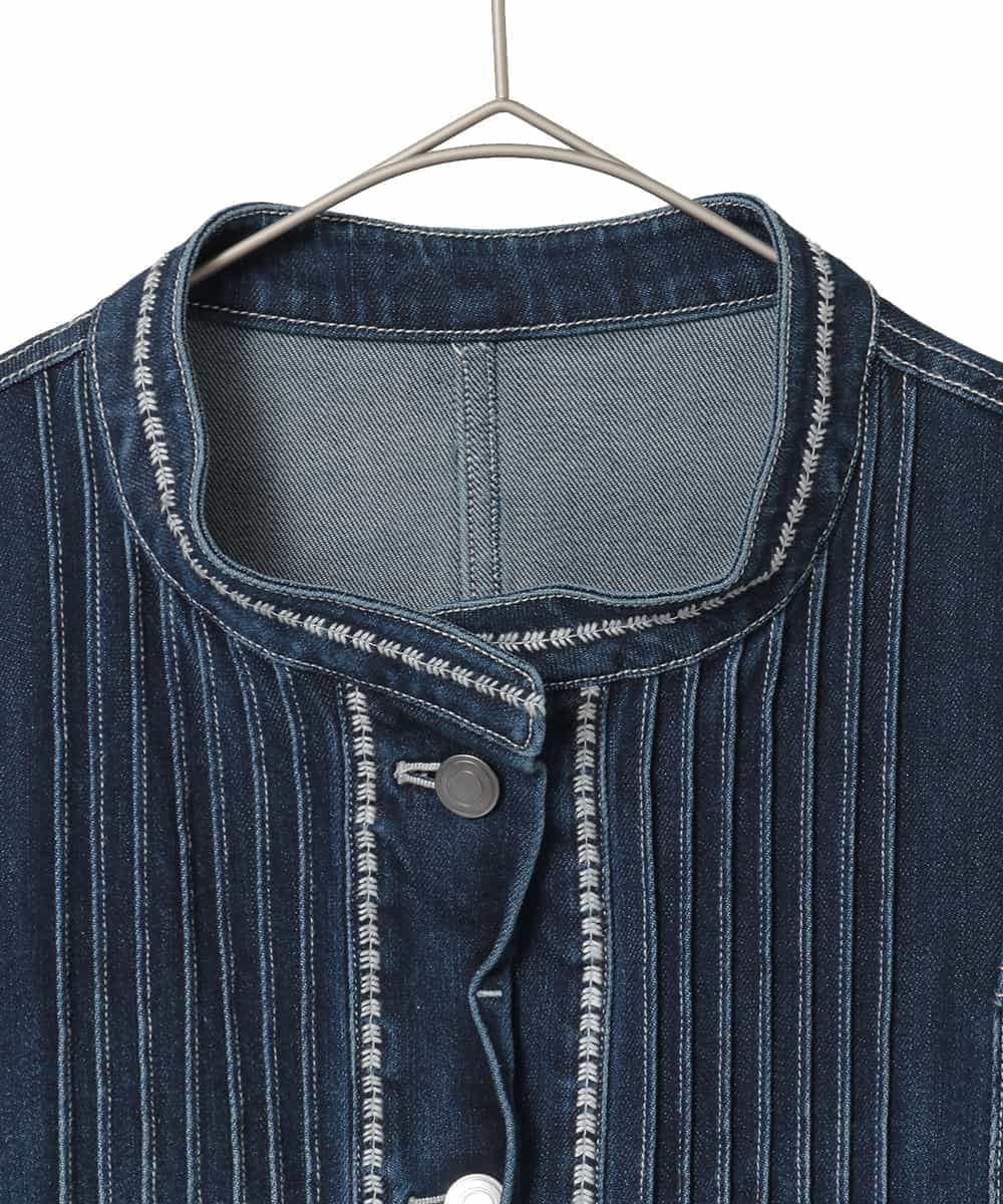 RLJED10350 HIROKO BIS GRANDE(ヒロコ ビス グランデ) 【大きいサイズ】ピンタックデニムジャケット ネイビー