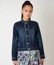 RLJED10350 HIROKO BIS GRANDE(ヒロコ ビス グランデ) 【先行予約/大きいサイズ】ピンタックデニムジャケット ネイビー