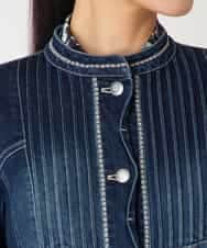 RLJED10350 HIROKO BIS GRANDE(ヒロコ ビス グランデ) 【先行予約/大きいサイズ】ピンタックデニムジャケット ネイビー