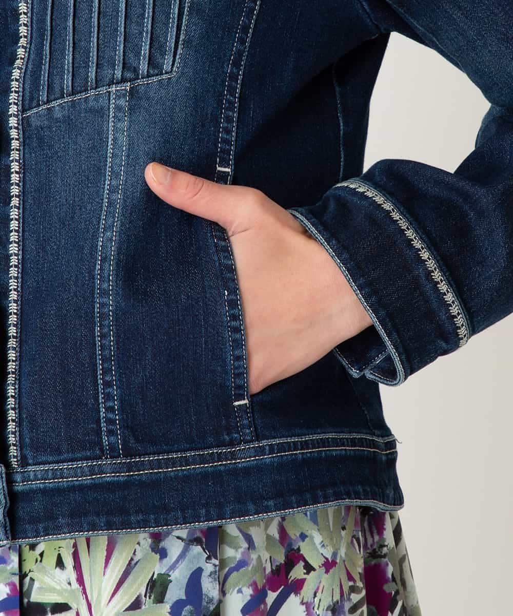 RLJED10350 HIROKO BIS GRANDE(ヒロコ ビス グランデ) 【先行予約/大きいサイズ】ピンタックデニムジャケット ネイビー