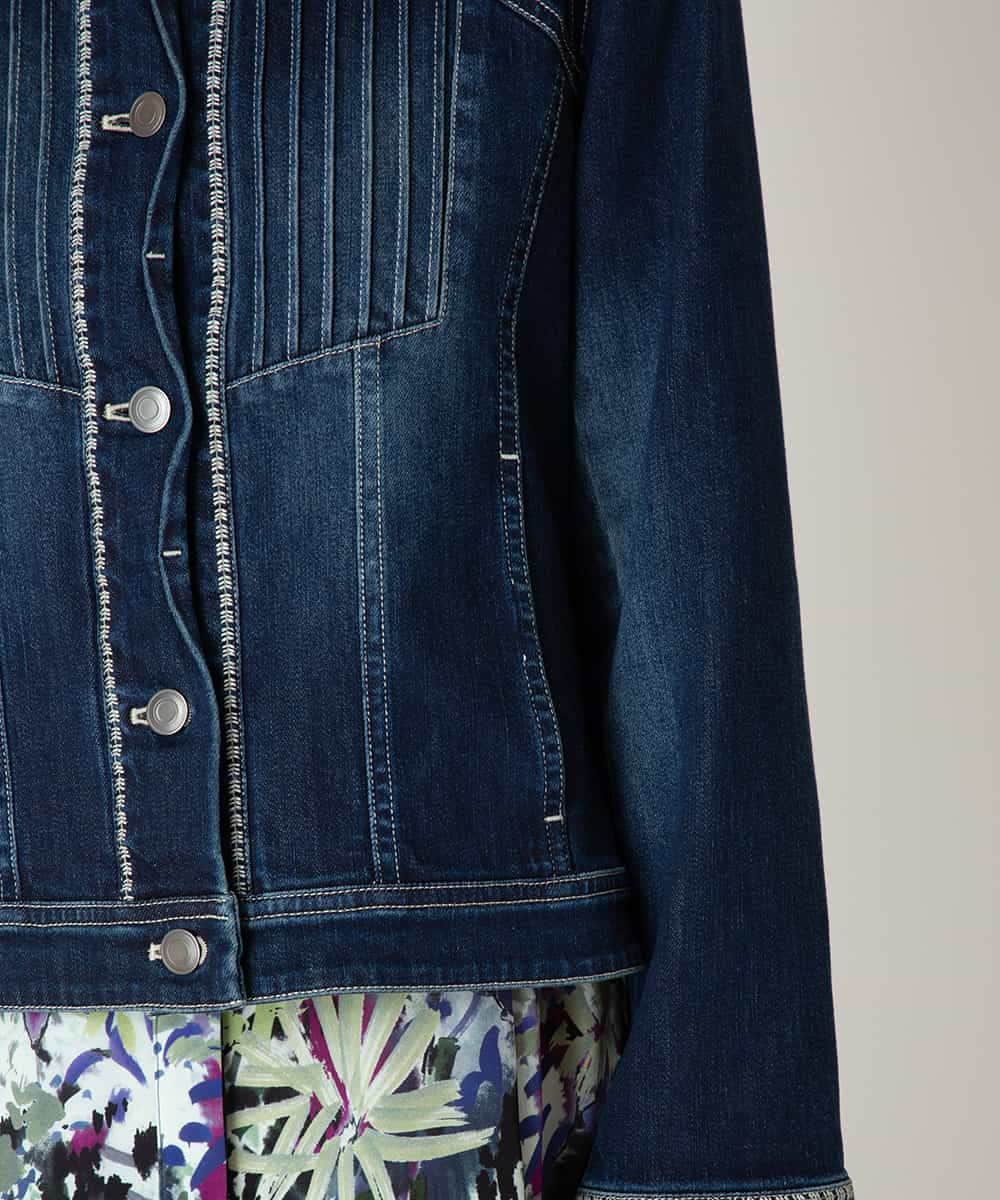 RLJED10350 HIROKO BIS GRANDE(ヒロコ ビス グランデ) 【先行予約/大きいサイズ】ピンタックデニムジャケット ネイビー