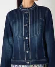 RLJED10350 HIROKO BIS GRANDE(ヒロコ ビス グランデ) 【先行予約/大きいサイズ】ピンタックデニムジャケット ネイビー