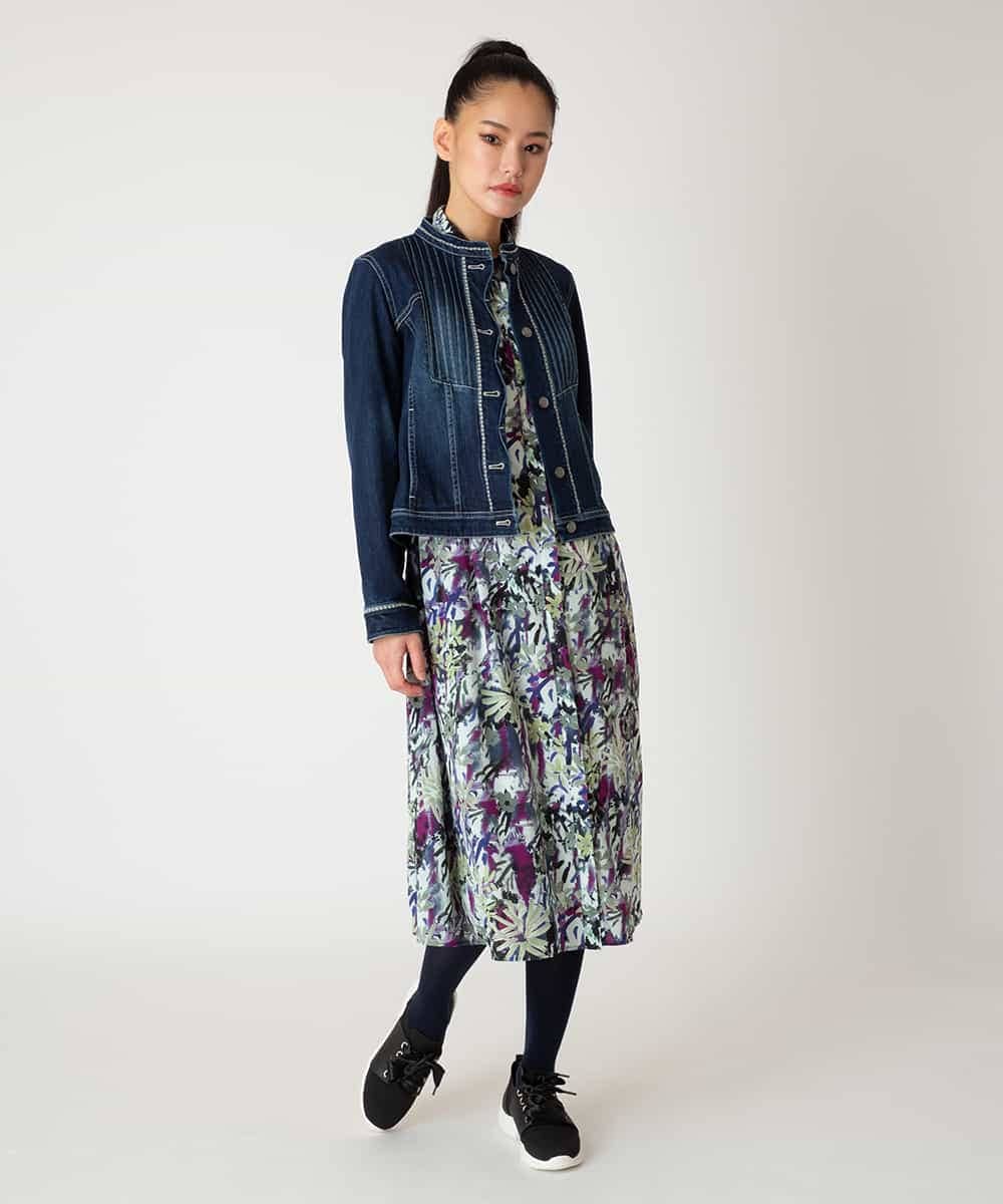 RLJED10350 HIROKO BIS GRANDE(ヒロコ ビス グランデ) 【先行予約/大きいサイズ】ピンタックデニムジャケット ネイビー