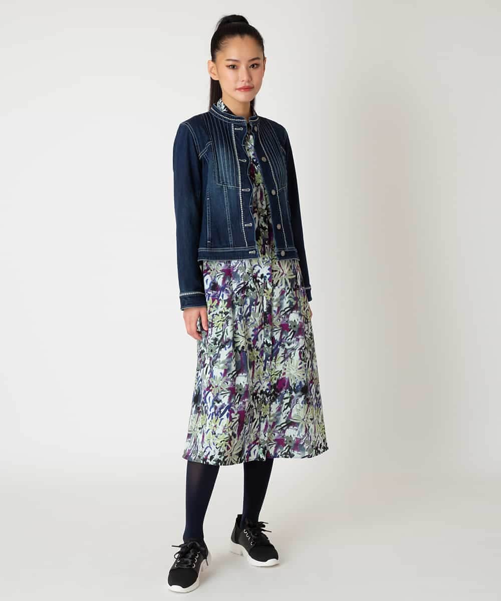 RLJED10350 HIROKO BIS GRANDE(ヒロコ ビス グランデ) 【先行予約/大きいサイズ】ピンタックデニムジャケット ネイビー