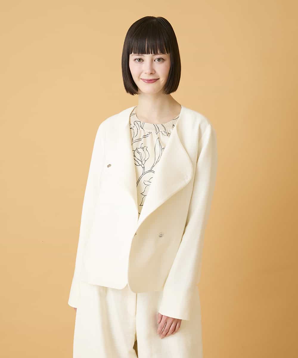 RLJED45410 HIROKO BIS GRANDE(ヒロコ ビス グランデ) 【大きいサイズ】ジャカードノーカラージャケット /洗える ダークグレー