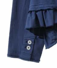 RLJEV05310 HIROKO BIS GRANDE(ヒロコ ビス グランデ) 【大きいサイズ】異素材フリル製品染めジャケット /洗える ブルー