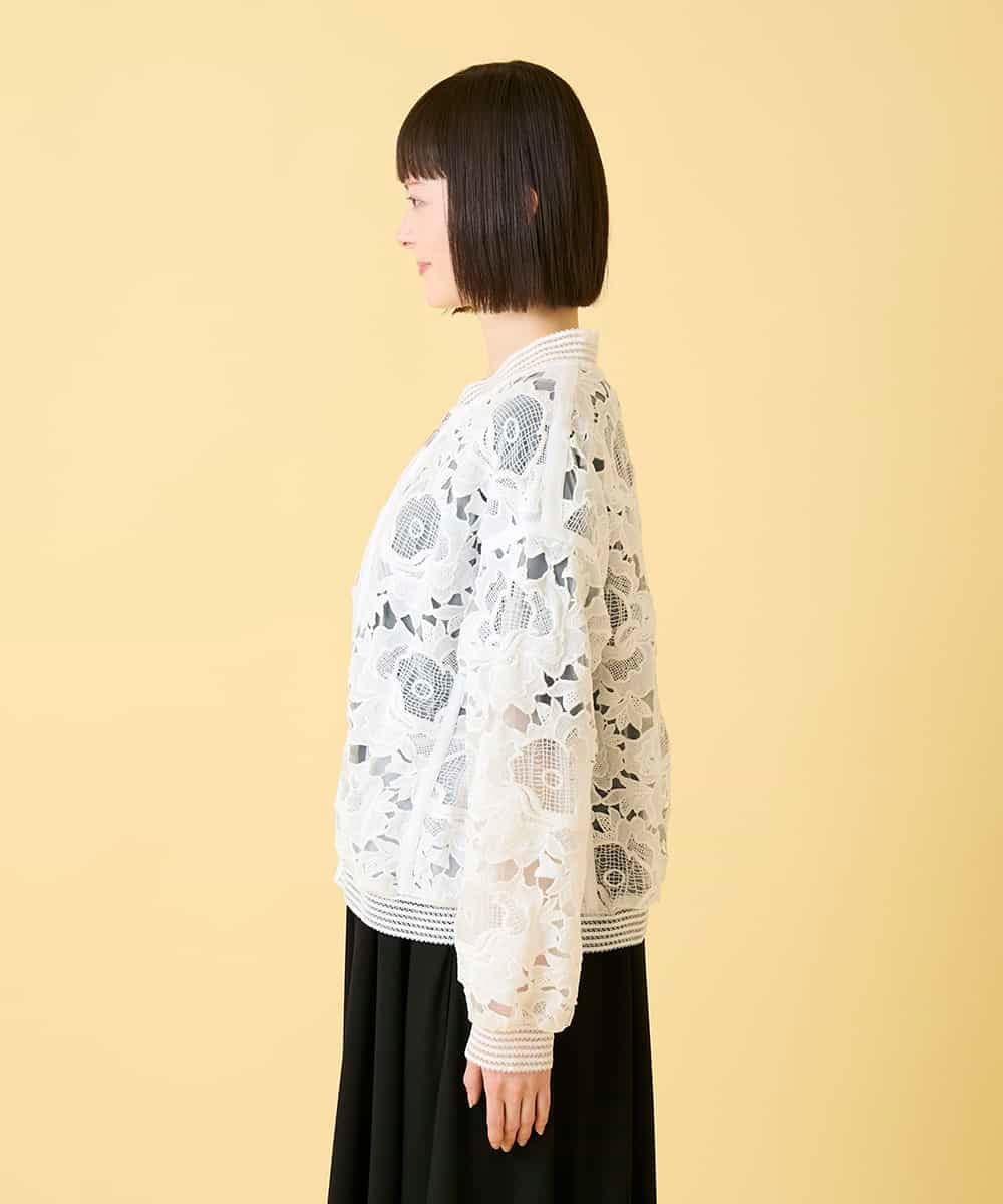RLJGE05380 HIROKO BIS GRANDE(ヒロコ ビス グランデ) 【先行予約/大きいサイズ】フラワーレースデザインブルゾン ホワイト