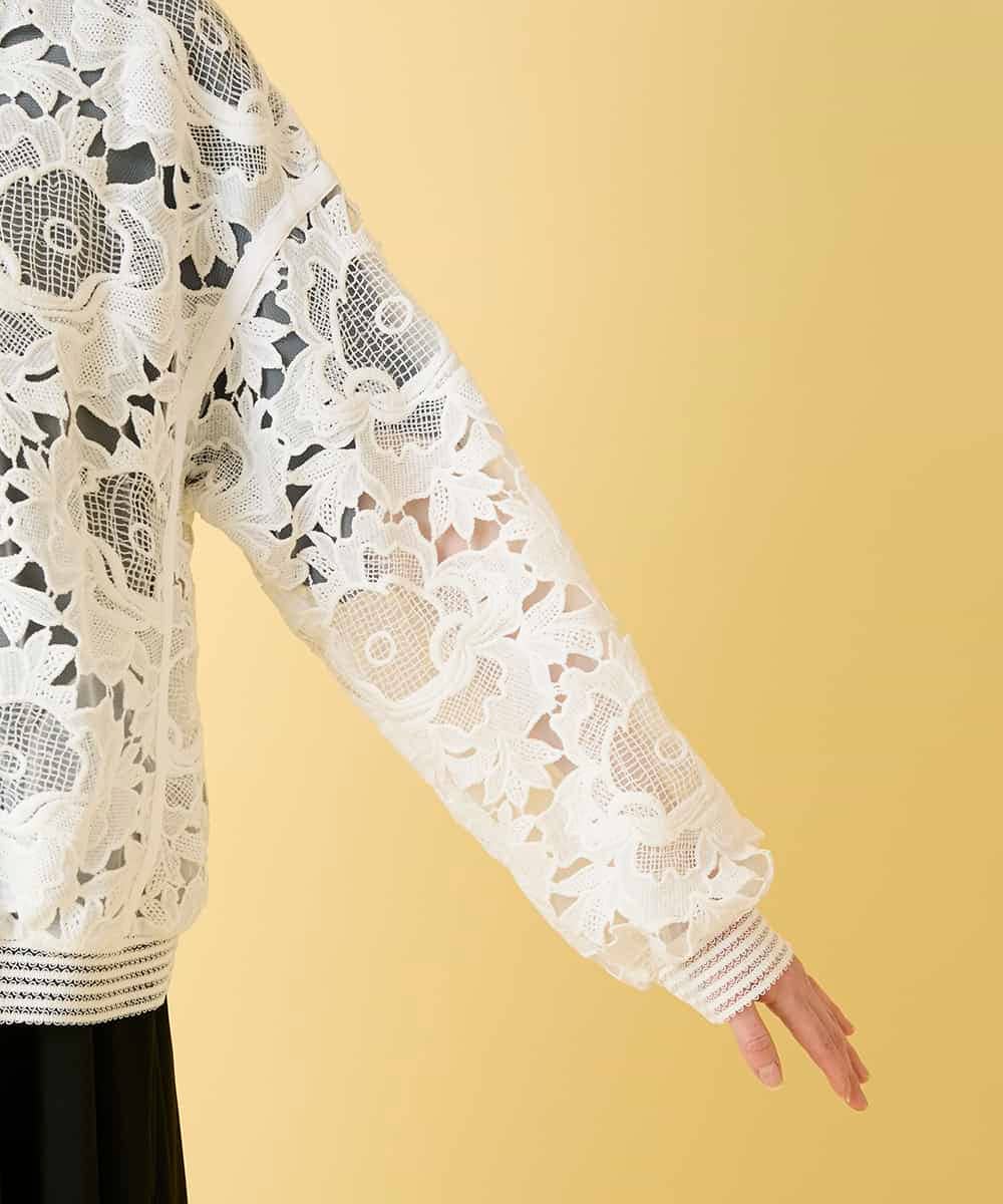 RLJGE05380 HIROKO BIS GRANDE(ヒロコ ビス グランデ) 【先行予約/大きいサイズ】フラワーレースデザインブルゾン ホワイト