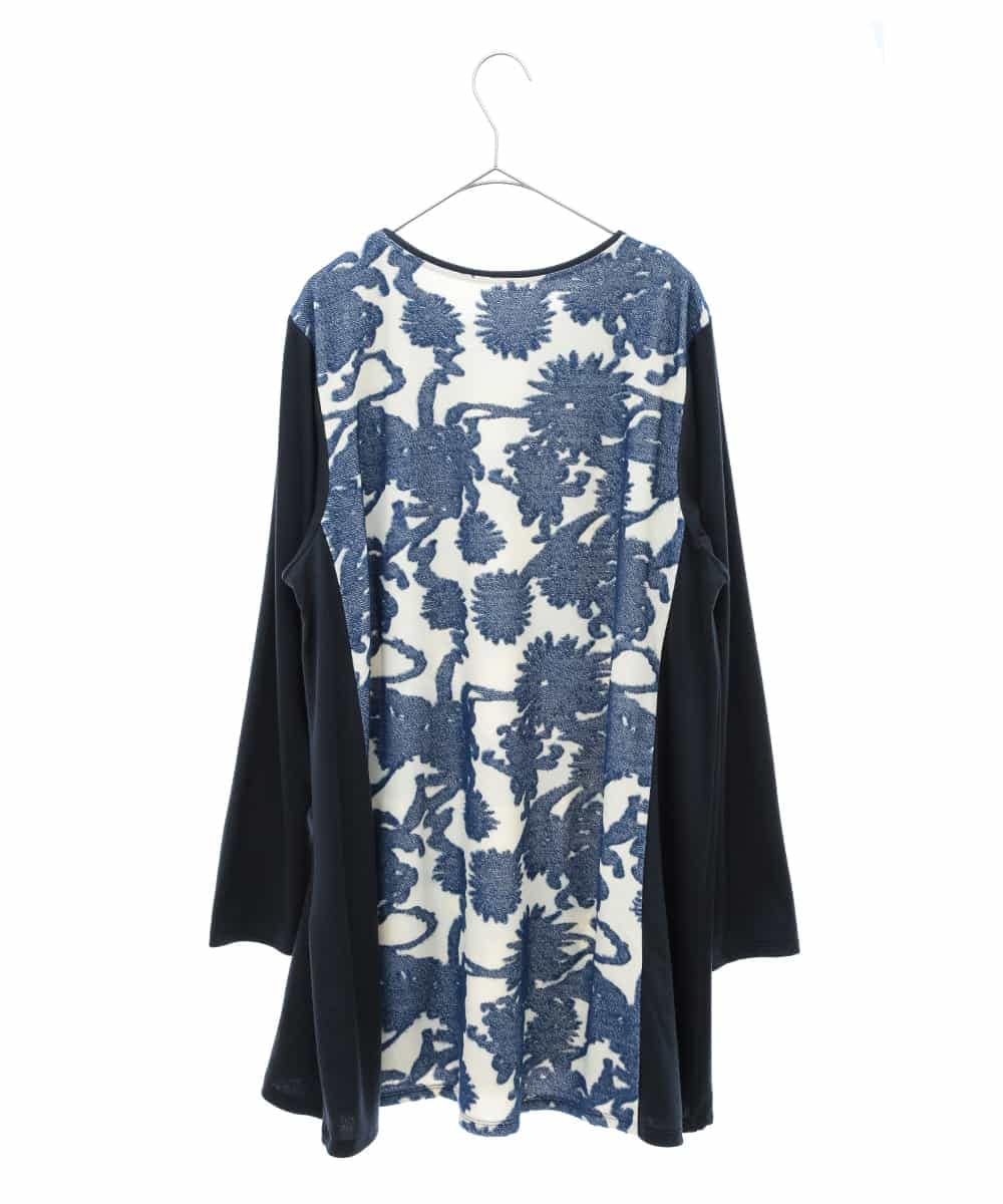 RLKAA06280 HIROKO BIS GRANDE(ヒロコ ビス グランデ) 【大きいサイズ】花柄カットジャカードチュニック /洗える ネイビー