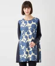 RLKAA06280 HIROKO BIS GRANDE(ヒロコ ビス グランデ) 【大きいサイズ】花柄カットジャカードチュニック /洗える ネイビー