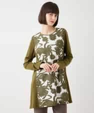 RLKAA06280 HIROKO BIS GRANDE(ヒロコ ビス グランデ) 【大きいサイズ】花柄カットジャカードチュニック /洗える ネイビー