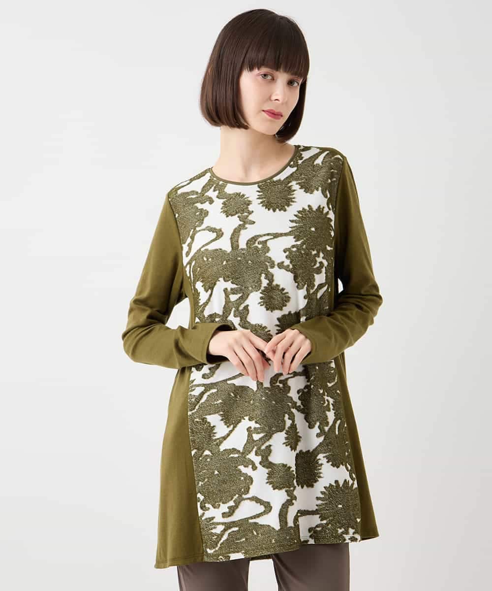 RLKAA06280 HIROKO BIS GRANDE(ヒロコ ビス グランデ) 【大きいサイズ】花柄カットジャカードチュニック /洗える ネイビー