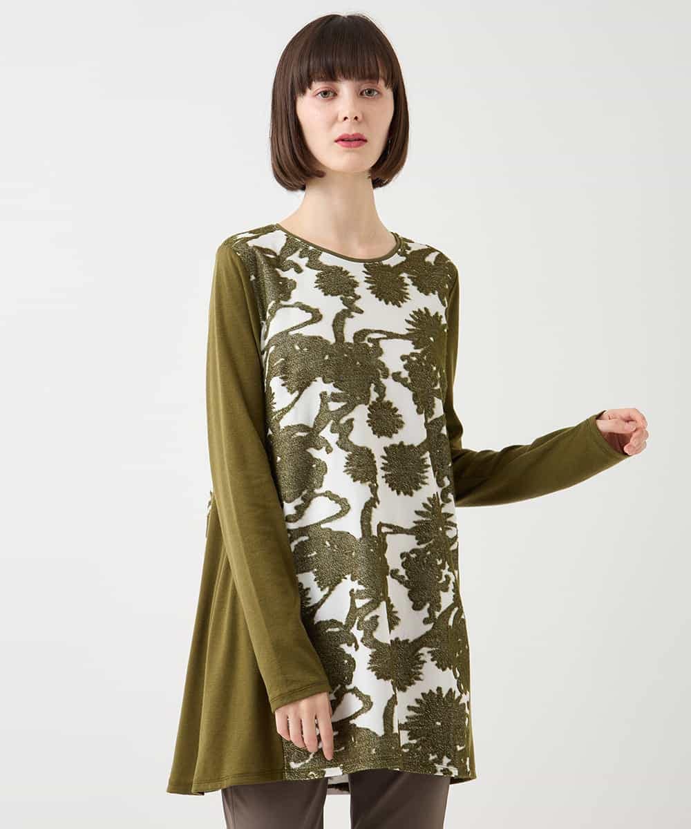 RLKAA06280 HIROKO BIS GRANDE(ヒロコ ビス グランデ) 【大きいサイズ】花柄カットジャカードチュニック /洗える ネイビー