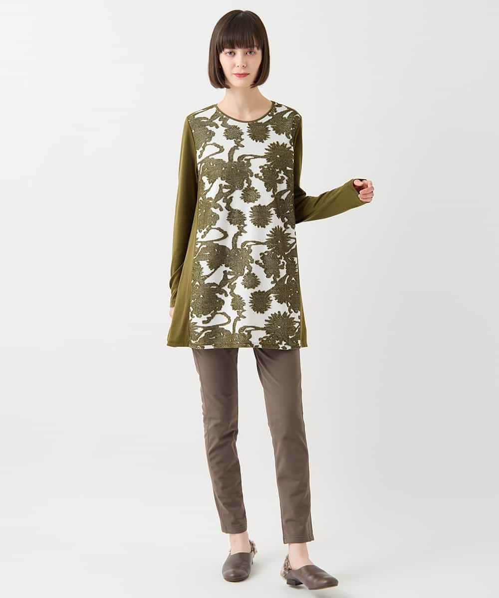 RLKAA06280 HIROKO BIS GRANDE(ヒロコ ビス グランデ) 【大きいサイズ】花柄カットジャカードチュニック /洗える ネイビー