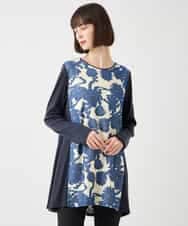 RLKAA06280 HIROKO BIS GRANDE(ヒロコ ビス グランデ) 【大きいサイズ】花柄カットジャカードチュニック /洗える ネイビー