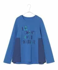 RLKAD01290 HIROKO BIS GRANDE(ヒロコ ビス グランデ) 【大きいサイズ】スパンコール刺繍ロゴプルオーバー /洗える ブルー