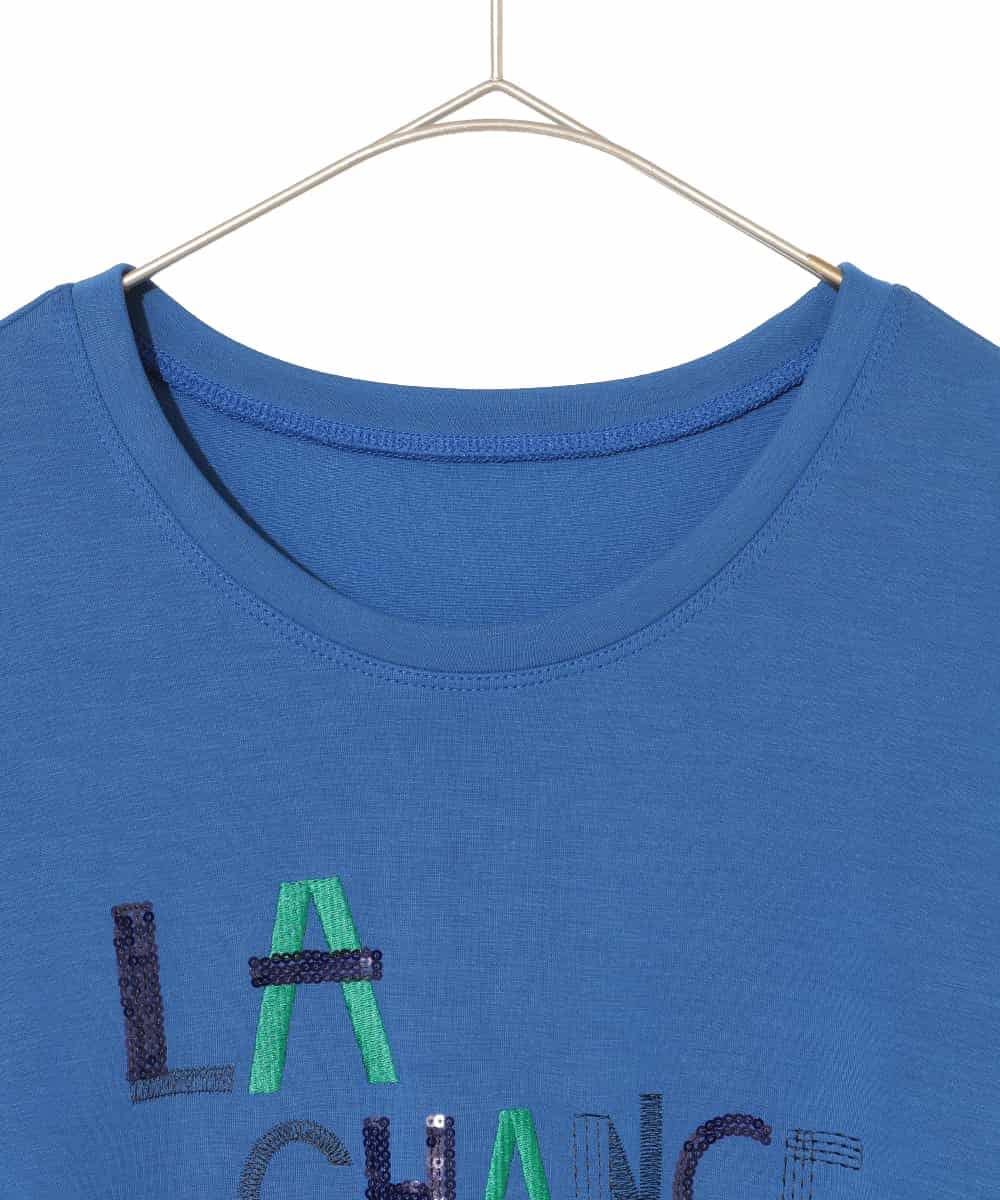 RLKAD01290 HIROKO BIS GRANDE(ヒロコ ビス グランデ) 【大きいサイズ】スパンコール刺繍ロゴプルオーバー /洗える ブルー