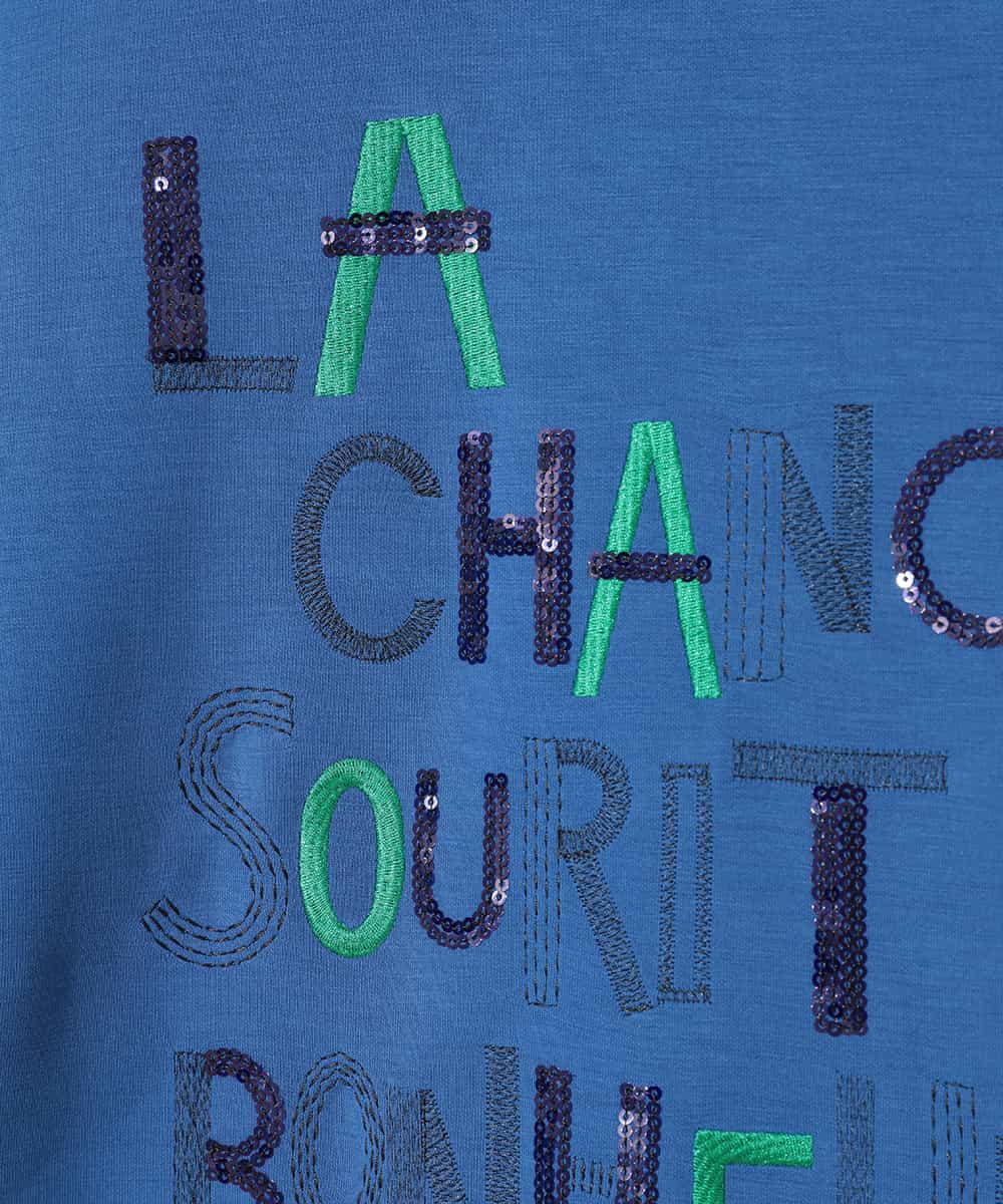 RLKAD01290 HIROKO BIS GRANDE(ヒロコ ビス グランデ) 【大きいサイズ】スパンコール刺繍ロゴプルオーバー /洗える ブルー