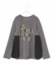 RLKAD01290 HIROKO BIS GRANDE(ヒロコ ビス グランデ) 【大きいサイズ】スパンコール刺繍ロゴプルオーバー /洗える ダークグレー