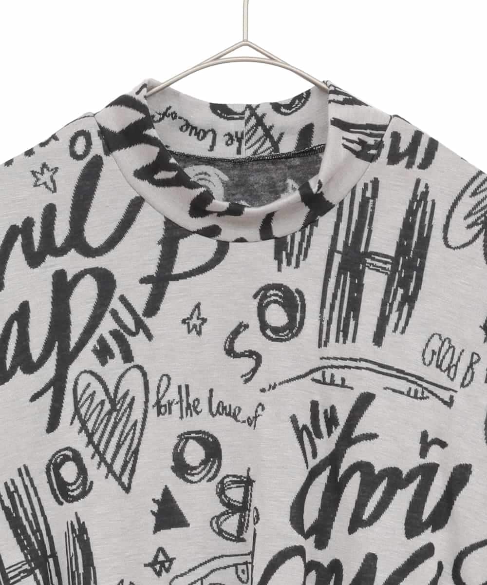 RLKAE33250 HIROKO BIS GRANDE(ヒロコ ビス グランデ) アートロゴ総柄モックネックカットソー ライトグレー