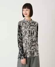 RLKAE33250 HIROKO BIS GRANDE(ヒロコ ビス グランデ) アートロゴ総柄モックネックカットソー ライトグレー