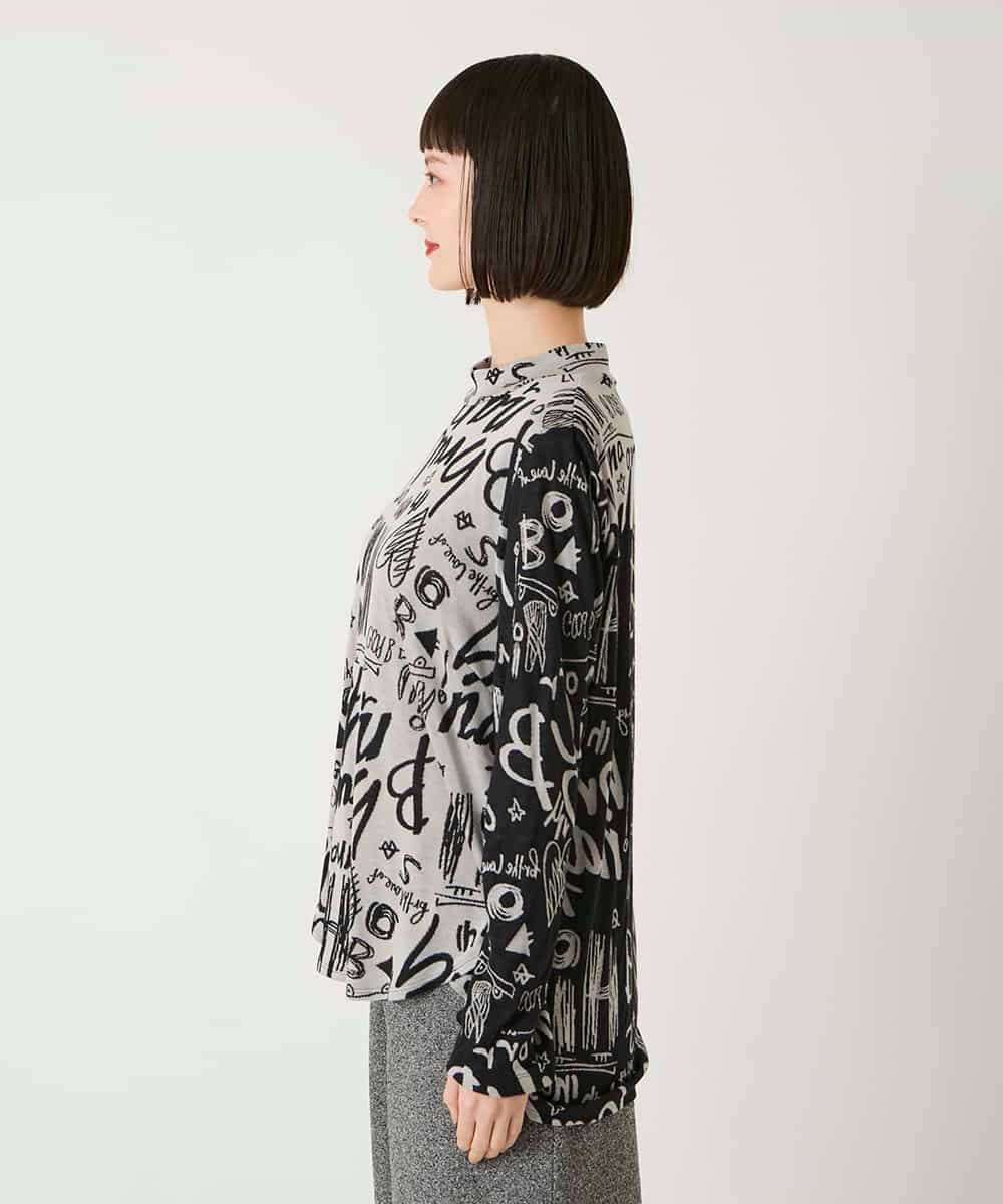 RLKAE33250 HIROKO BIS GRANDE(ヒロコ ビス グランデ) アートロゴ総柄モックネックカットソー ライトグレー