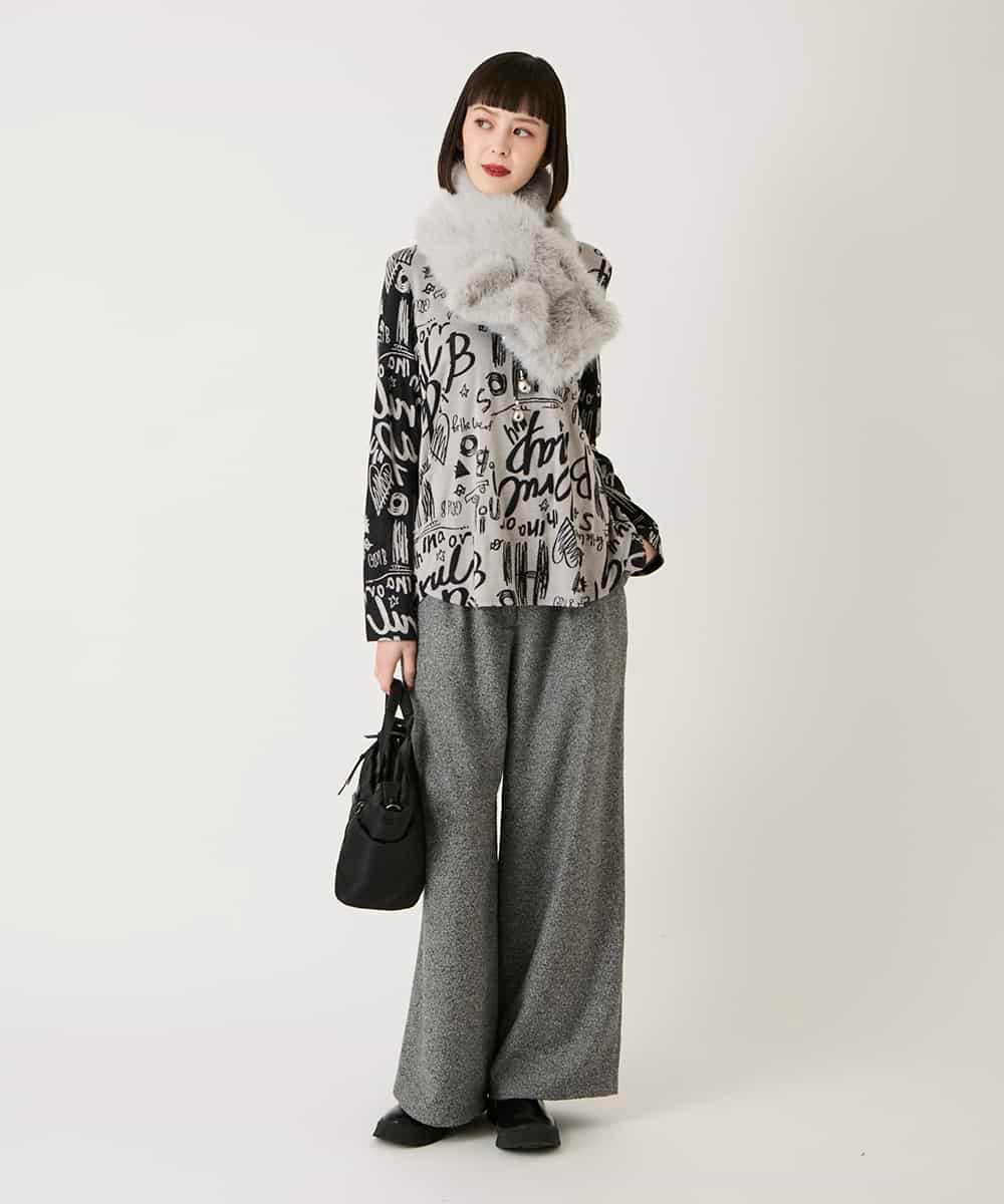 RLKAE33250 HIROKO BIS GRANDE(ヒロコ ビス グランデ) アートロゴ総柄モックネックカットソー ライトグレー