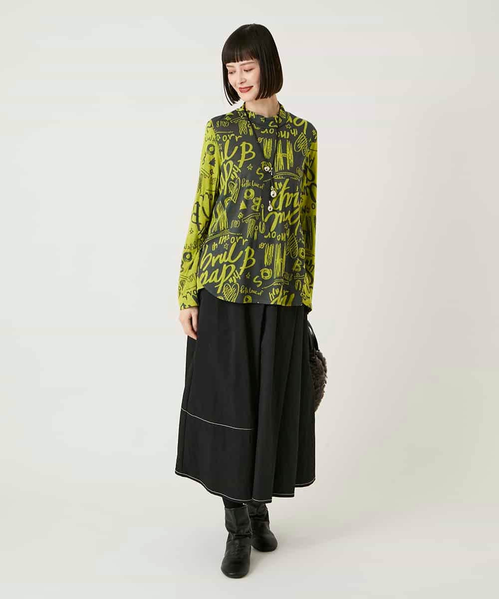 RLKAE33250 HIROKO BIS GRANDE(ヒロコ ビス グランデ) アートロゴ総柄モックネックカットソー ライトグレー