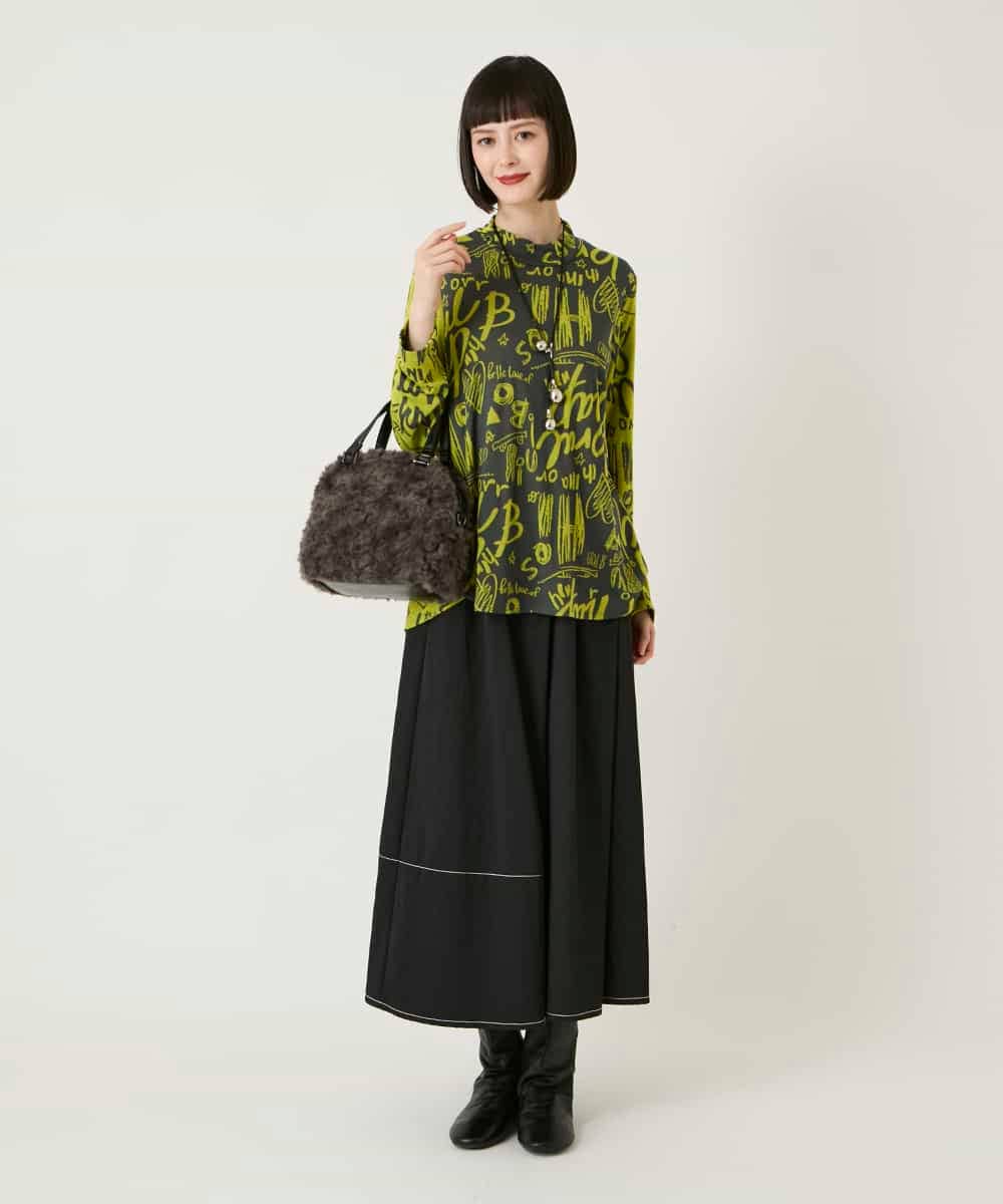 RLKAE33250 HIROKO BIS GRANDE(ヒロコ ビス グランデ) アートロゴ総柄モックネックカットソー ライトグレー