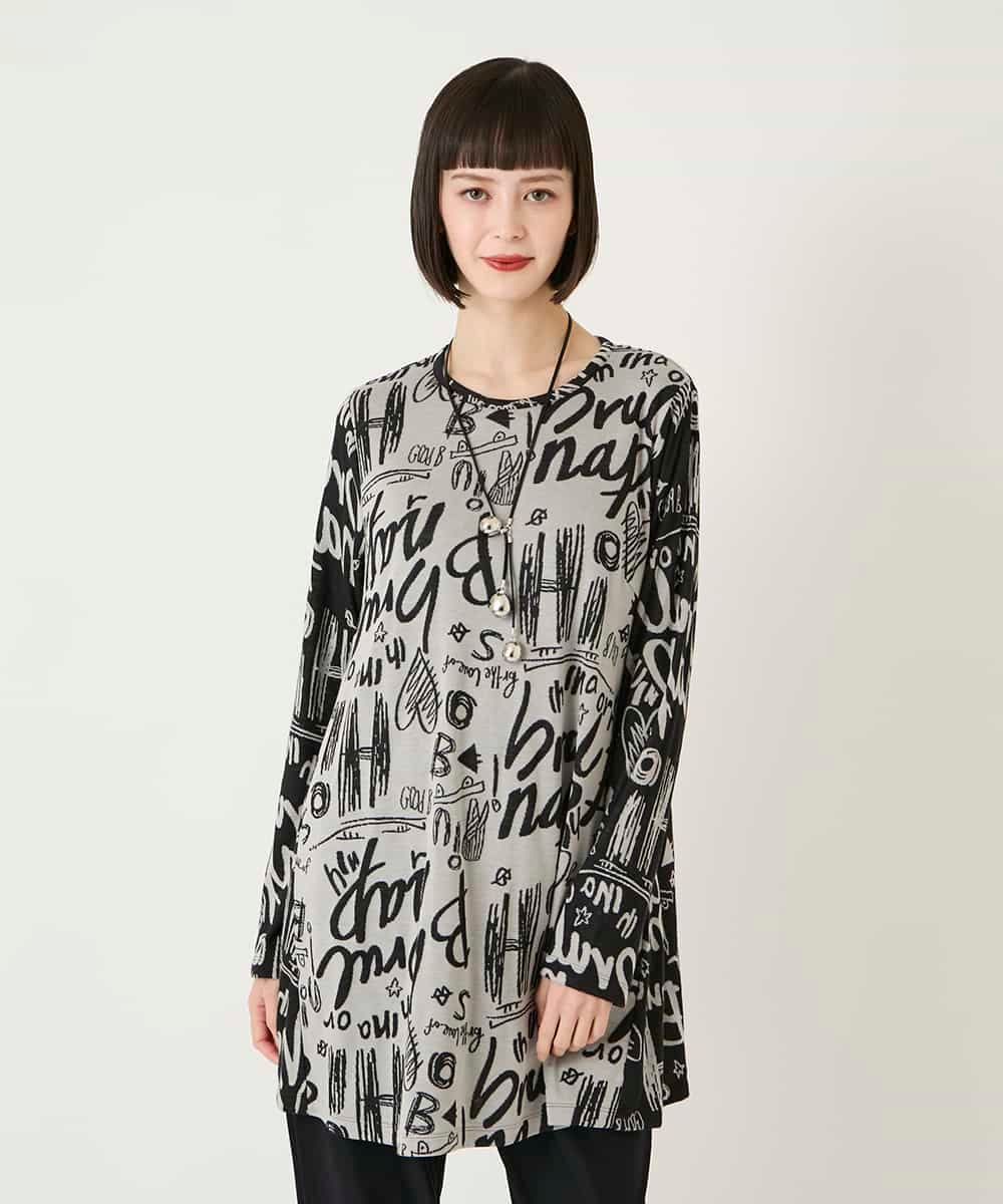 RLKAE34280 HIROKO BIS GRANDE(ヒロコ ビス グランデ) アートロゴ総柄チュニックカットソー カーキ