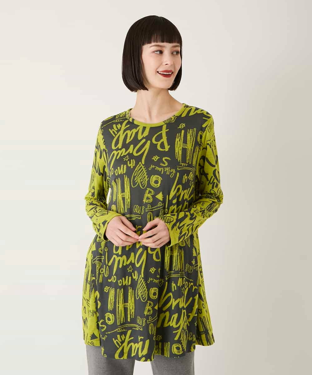 RLKAE34280 HIROKO BIS GRANDE(ヒロコ ビス グランデ) アートロゴ総柄チュニックカットソー カーキ