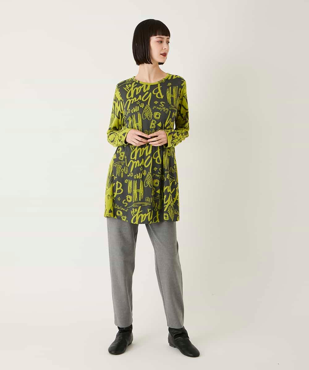RLKAE34280 HIROKO BIS GRANDE(ヒロコ ビス グランデ) アートロゴ総柄チュニックカットソー カーキ