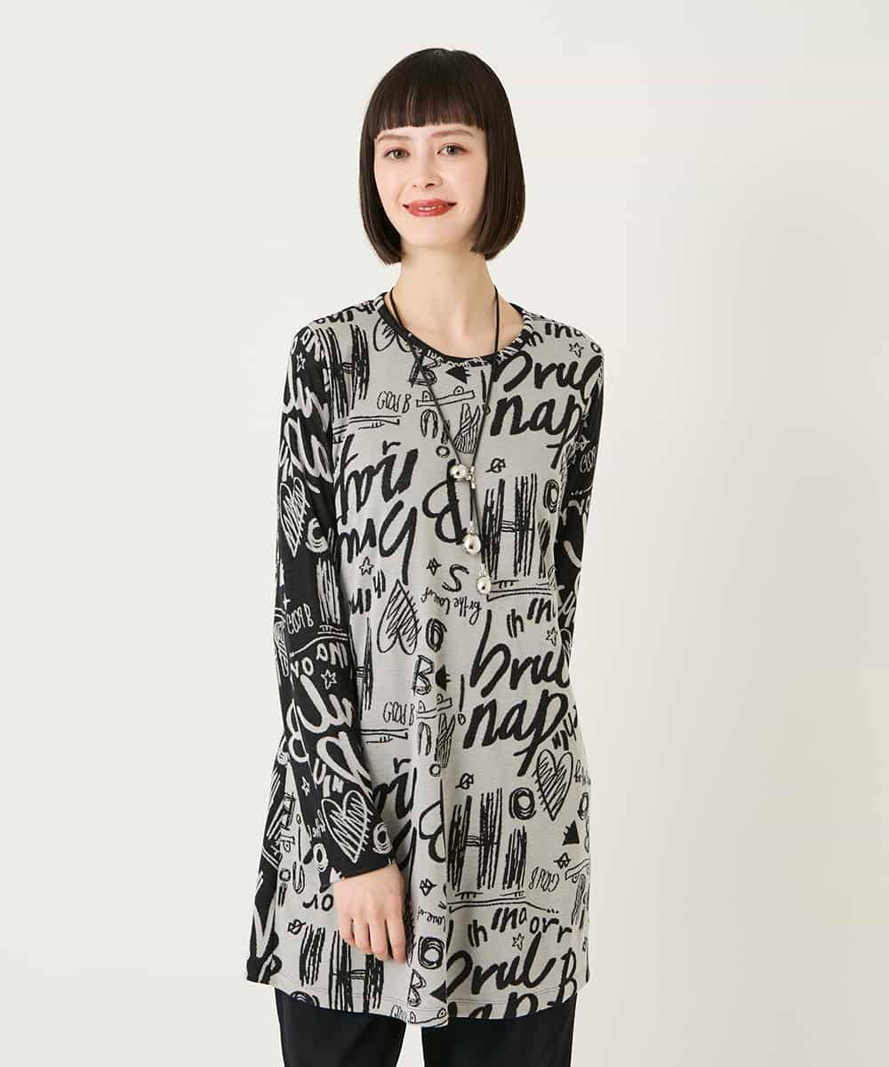 RLKAE34280 HIROKO BIS GRANDE(ヒロコ ビス グランデ) アートロゴ総柄チュニックカットソー カーキ