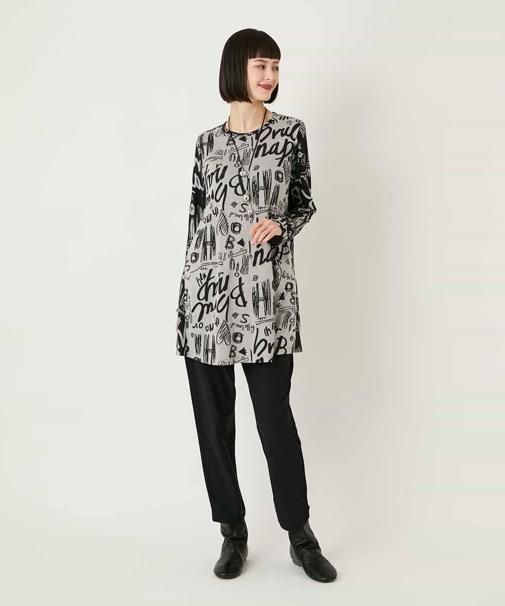 RLKAE34280 HIROKO BIS GRANDE(ヒロコ ビス グランデ) アートロゴ総柄チュニックカットソー カーキ