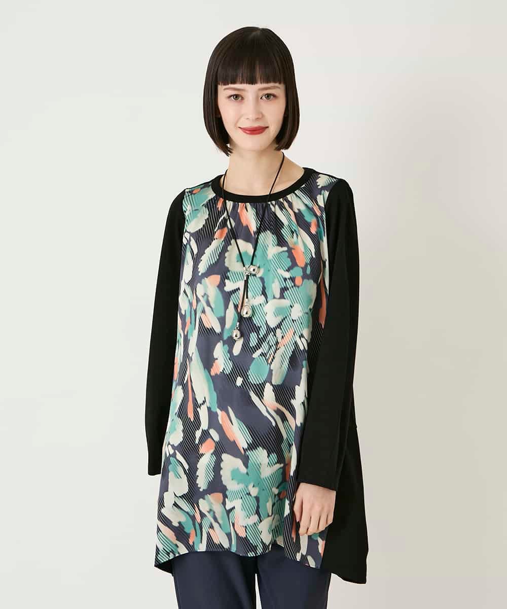 RLKAE36300 HIROKO BIS GRANDE(ヒロコ ビス グランデ) デジタルフラワージョイントチュニック ブラック