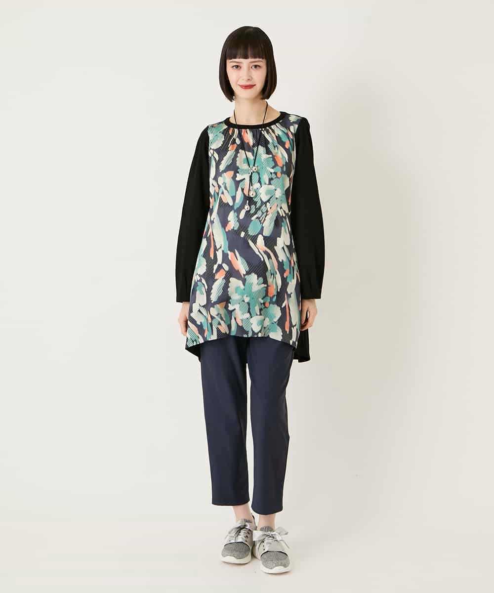 RLKAE36300 HIROKO BIS GRANDE(ヒロコ ビス グランデ) デジタルフラワージョイントチュニック ブラック