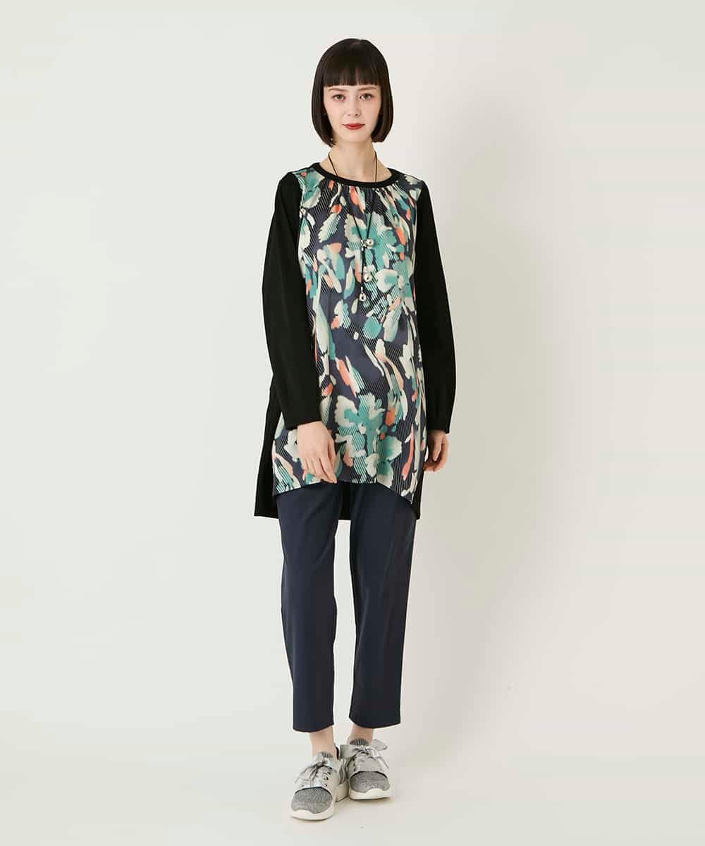 RLKAE36300 HIROKO BIS GRANDE(ヒロコ ビス グランデ) デジタルフラワージョイントチュニック ブラック