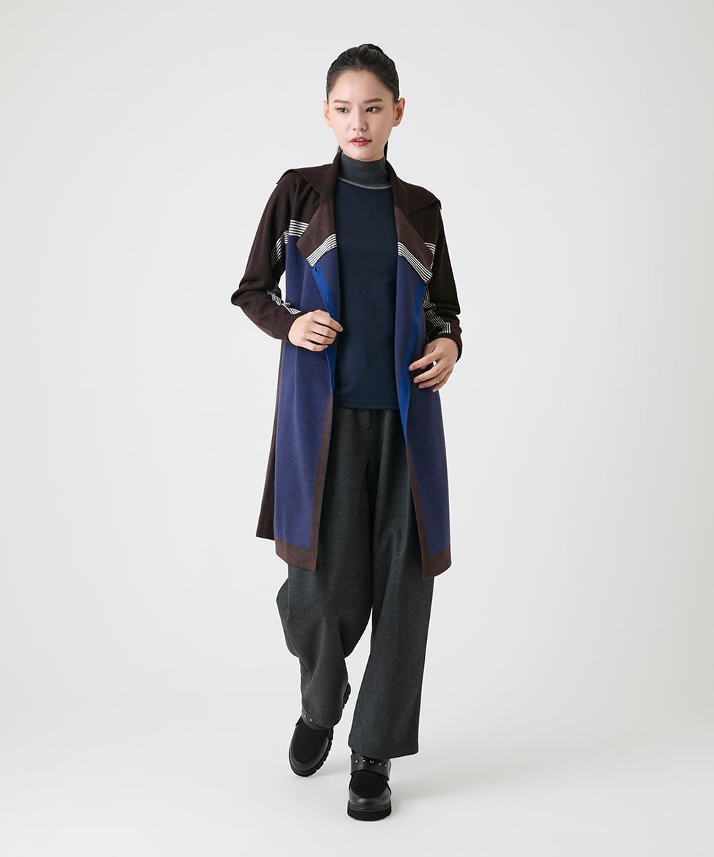 RLKAG25210 HIROKO BIS GRANDE(ヒロコ ビス グランデ) 【大きいサイズ】配色切替ハイネックインナープルオーバー /洗える ネイビー