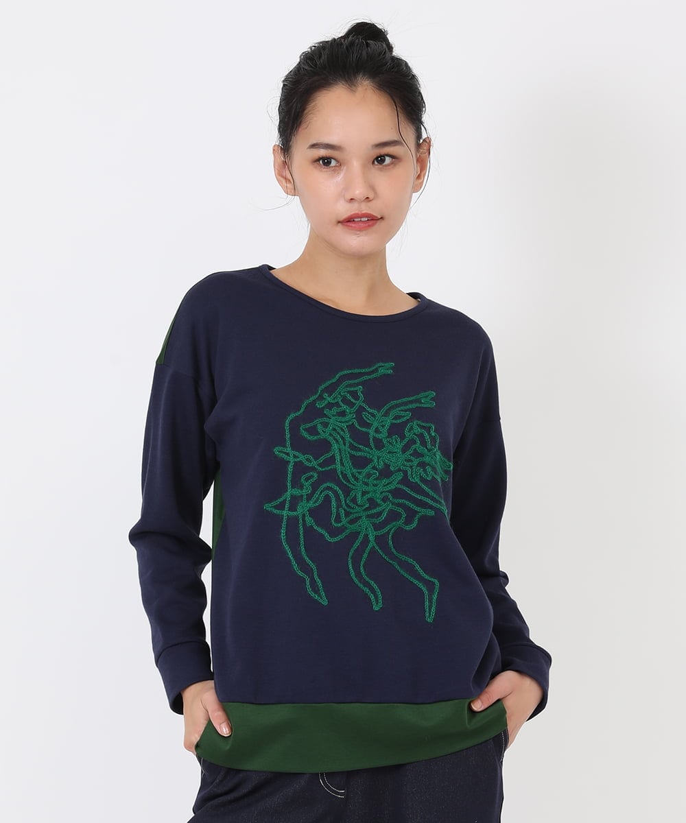 RLKAW30290 HIROKO BIS GRANDE(ヒロコ ビス グランデ) 【洗える】モヘヤ刺繍デザインプルオーバー ネイビー