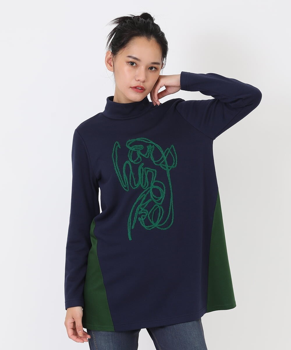 RLKAW31290 HIROKO BIS GRANDE(ヒロコ ビス グランデ) 【洗える】モヘヤ刺繍デザインチュニック ネイビー