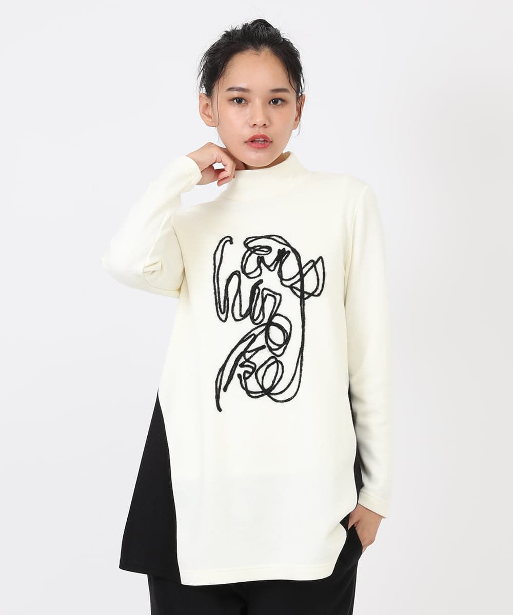 RLKAW31290 HIROKO BIS GRANDE(ヒロコ ビス グランデ) 【洗える】モヘヤ刺繍デザインチュニック アイボリー