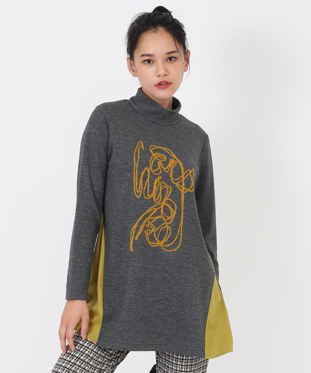 RLKAW31290 HIROKO BIS GRANDE(ヒロコ ビス グランデ) 【洗える】モヘヤ刺繍デザインチュニック ダークグレー