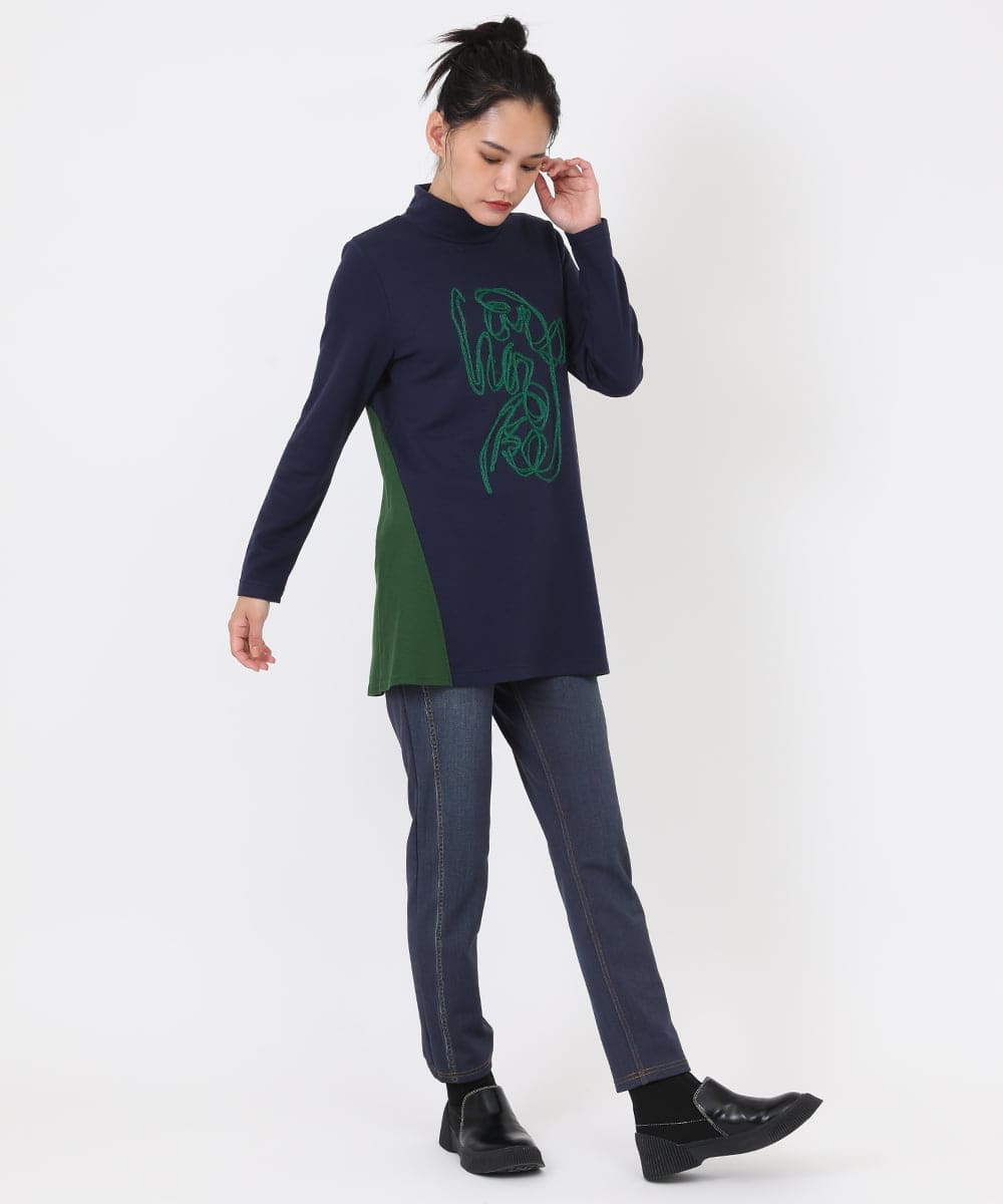 RLKAW31290 HIROKO BIS GRANDE(ヒロコ ビス グランデ) 【洗える】モヘヤ刺繍デザインチュニック ダークグレー